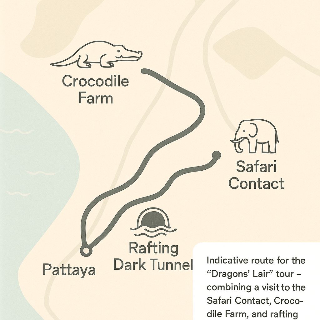 Itinéraire indicatif du circuit Dragon’s Lair au départ de Pattaya.