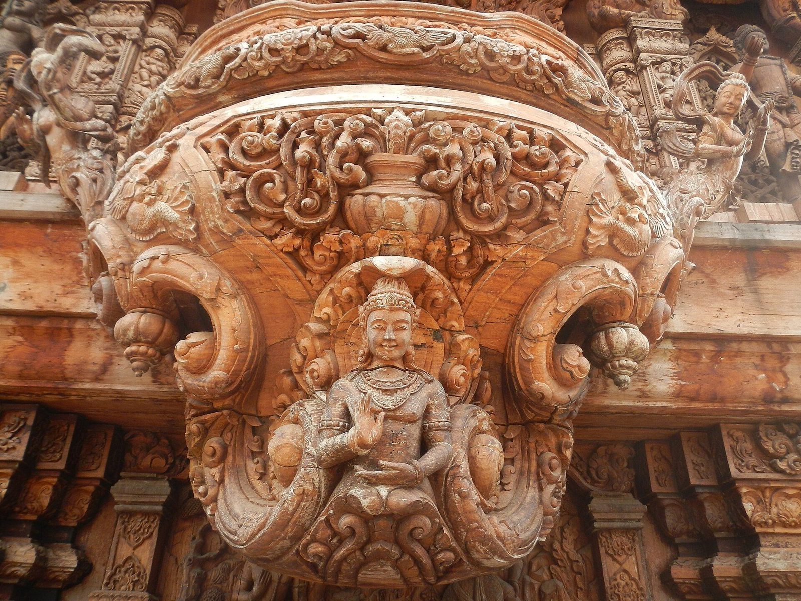 Hand-carved teak at the Sanctuary of Truth.